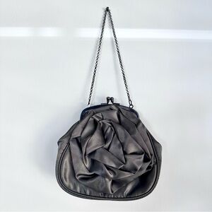 Evening Bag Gray Silk Flower Chain Strap Clasp